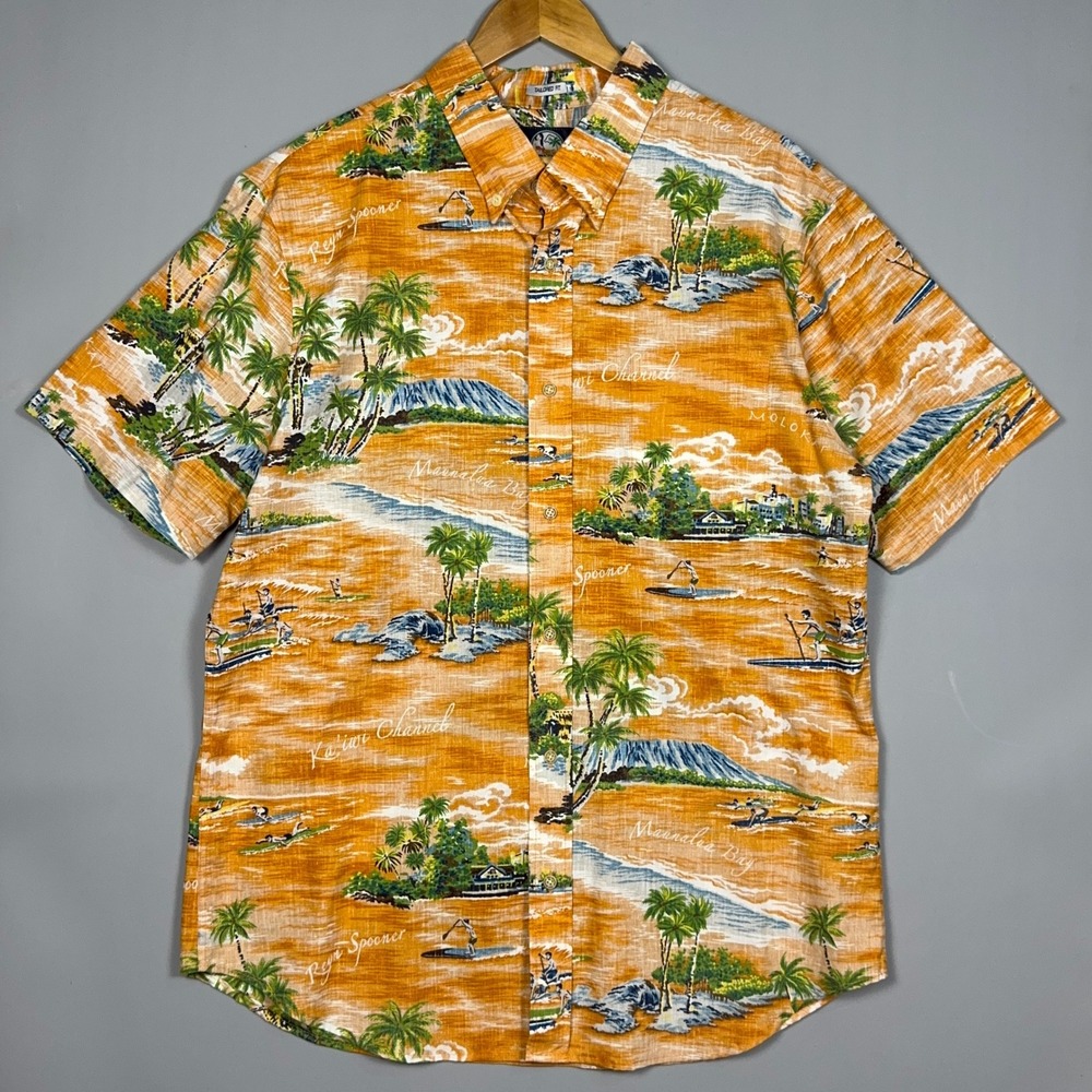Reyn Spooner Tailored Fit Hawaiian Shirt Mens Size XL Cotton Orange Aloha